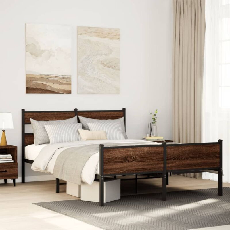 Metallbett Ohne Matratze Braun Eichen-optik 160x200 Cm Vidaxl