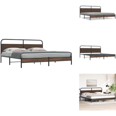 Metallbett ohne Matratze Braun Eichen-Optik 200x200 cm - Bettgestell - Bettgestelle - Schlafzimmermöbel - Bett