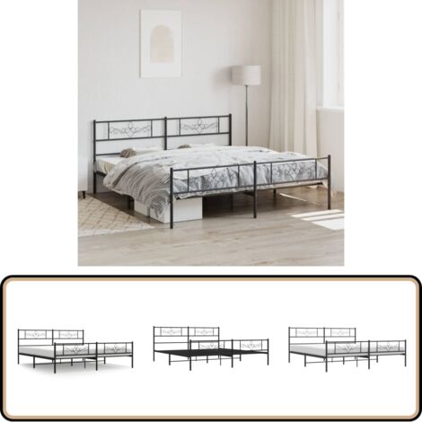 Metallbett ohne Matratze mit Fußteil Schwarz 180x200 cm - Metallbett - Boxspringbetten - Doppelbett - Bettrahmen - Schlafraum