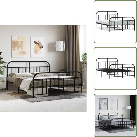 Metallbett ohne Matratze mit Fußteil Schwarz 180x200 cm - Metallbett - Doppelbett - Boxspringbetten - Bettgestell - Schlafraum