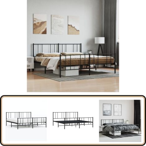 Metallbett ohne Matratze mit Fußteil Schwarz 180x200 cm - Metallbett - Doppelbett - Boxspringbetten - Bettgestell - Schlafraum