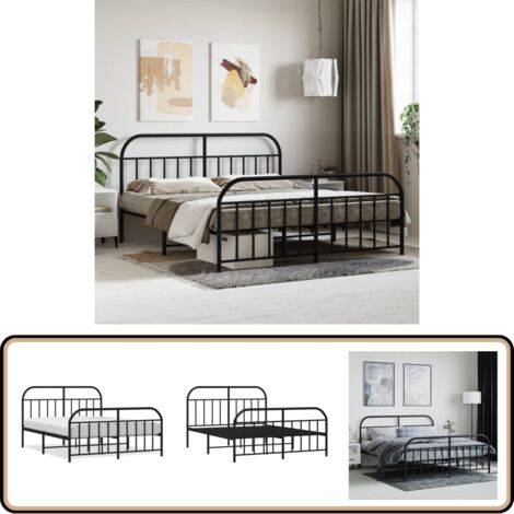 Metallbett ohne Matratze mit Fußteil Schwarz 180x200 cm - Metallbett - Doppelbett - Boxspringbetten - Bettgestell - Schlafraum