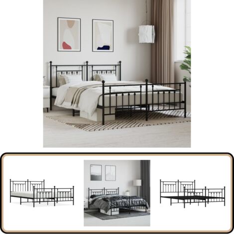 Metallbett ohne Matratze mit Fußteil Schwarz 180x200 cm - Metallbett - Doppelbett - Boxspringbetten - Bettgestell - Schlafraum