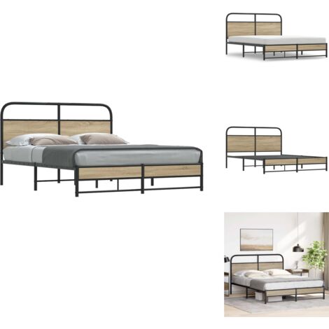 Metallbett ohne Matratze Räuchereiche 160x200 cm - Bettgestell - Bettgestelle - Schlafzimmermöbel - Bett