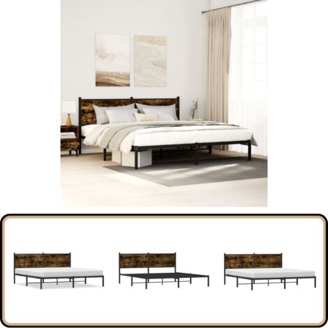 Metallbett ohne Matratze Räuchereiche 180x200 cm - Metallbett - Doppelbett - Boxspringbetten - Bettsystem - Schlafraum