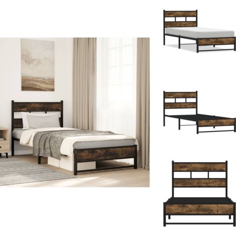 Metallbett ohne Matratze Räuchereiche 90x200 cm - Bettgestell - Bettgestelle - Bettrahmen - Einzelbett