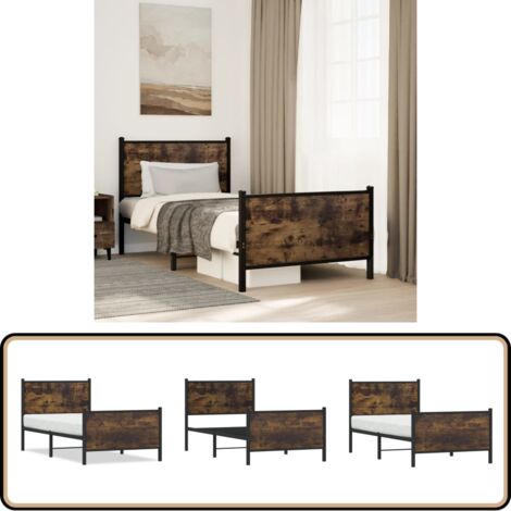 Metallbett ohne Matratze Räuchereiche 90x200 cm - Metallbett - Doppelbett - Boxspringbetten - Bettenrahmen - Schlafzimmereinrichtung