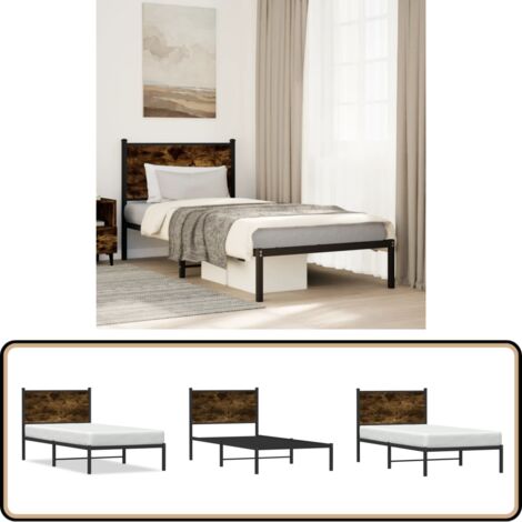 Metallbett ohne Matratze Räuchereiche 90x200 cm - Metallbett - Doppelbett - Boxspringbetten - Bettenrahmen - Schlafzimmereinrichtung