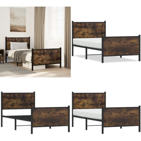 Metallbett ohne Matratze Räuchereiche 90x200 cm - Metallbett - Doppelbett - Boxspringbetten - Bettenrahmen - Schlafzimmereinrichtung - Home & Living