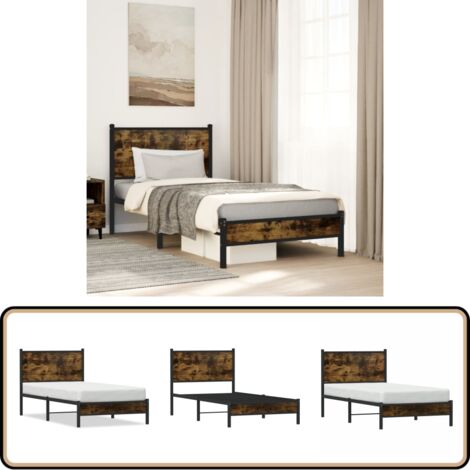 Metallbett ohne Matratze Räuchereiche 90x200 cm - Metallbett - Doppelbett - Boxspringbetten - Bettsofa - Schlafraum