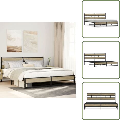 Metallbett ohne Matratze Sonoma-Eiche 180x200 cm - Bettgestell - Bettgestelle - Bettrahmen - Bett