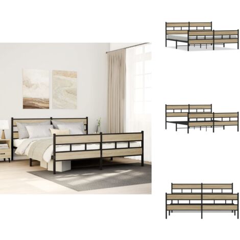 Metallbett ohne Matratze Sonoma-Eiche 180x200 cm - Bettgestell - Bettgestelle - Bettrahmen - Bett