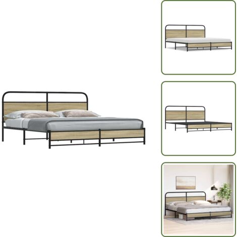 Metallbett ohne Matratze Sonoma-Eiche 180x200 cm - Bettgestell - Bettgestelle - Schlafzimmermöbel - Bett