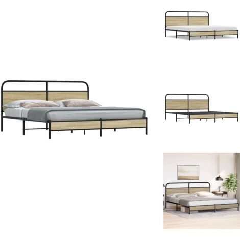 Metallbett ohne Matratze Sonoma-Eiche 180x200 cm - Bettgestell - Bettgestelle - Schlafzimmermöbel - Bett