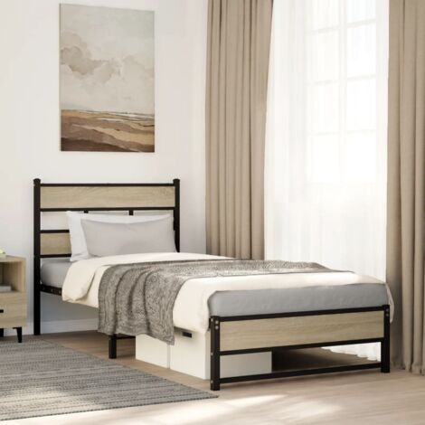Metallbett ohne Matratze Sonoma-Eiche 75x190 cm vidaXL