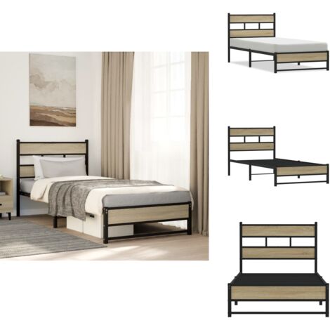 Metallbett ohne Matratze Sonoma-Eiche 90x200 cm - Bettgestell - Bettgestelle - Bettrahmen - Einzelbett