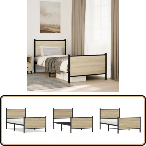 Metallbett ohne Matratze Sonoma-Eiche 90x200 cm - Metallbett - Doppelbett - Boxspringbetten - Bettenrahmen - Schlafraum