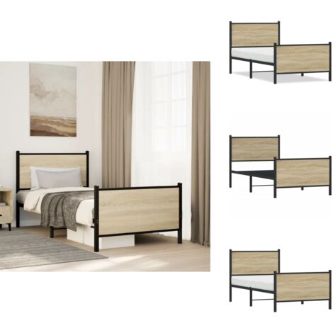 Metallbett ohne Matratze Sonoma-Eiche 90x200 cm - Metallbett - Doppelbett - Boxspringbetten - Bettenrahmen - Schlafraum