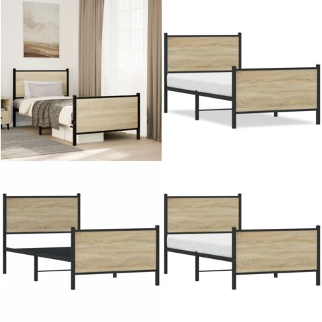 Metallbett ohne Matratze Sonoma-Eiche 90x200 cm - Metallbett - Doppelbett - Boxspringbetten - Bettenrahmen - Schlafraum - Home & Living