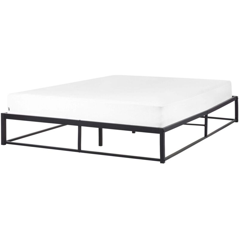Beliani Metallbett Schwarz Eisen Mit Lattenrost 160 X 200 Cm Ohne Kopf- Und Fußteil Industrie-design Modern Schlafzimmer Doppelbett Eisenbett