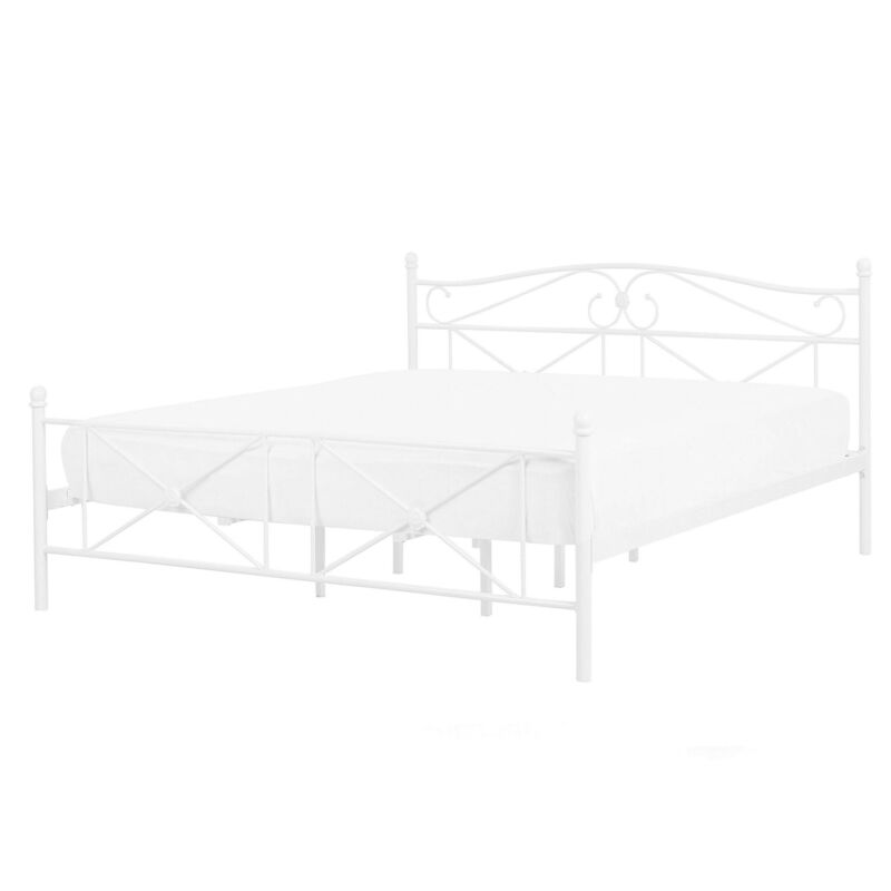 Beliani Metallbett Weiß 140 X 200 Cm Mit Lattenrost Stabile Konstruktion Metall Verzierungen Romantisch Klassisch