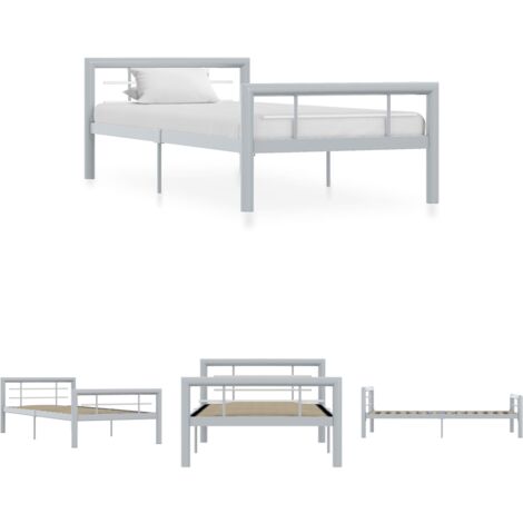 Metallbettgestell 90×200 cm - vidaXL Bettgestell Grau und Weiß Metall 90×200 cm -