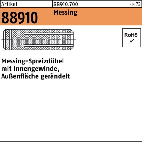 Metalldübel gerändelt Messing M 5 / 6,5 x 21 S 100 Stk