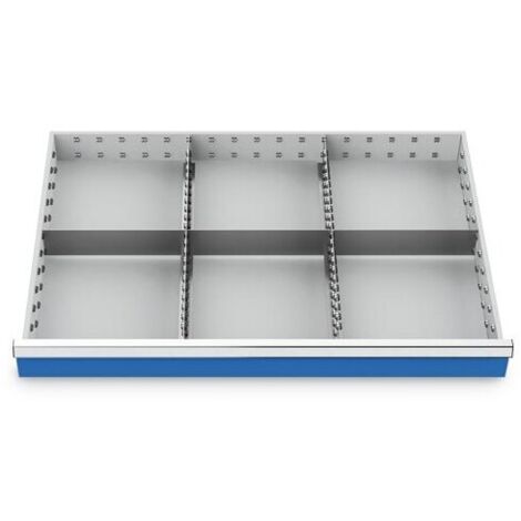 Metalleinteilung Set 5-teilig, R 36-24, Schubladennutzmaß 900 x 600 mm, Blendenhöhen 100 / 125 mm Maße in mm (BxTxH): 900 x 600 x 75
