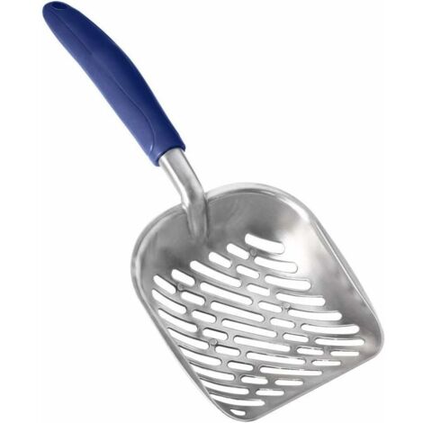 Metallene Katzenstreuschaufel mit langem Griff, blau