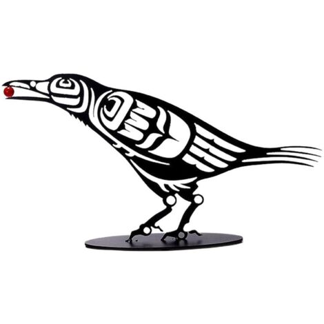 Metallene Krähenfigur mit Beeren – Bürodekoration, Vogelsilhouette für Zuhause