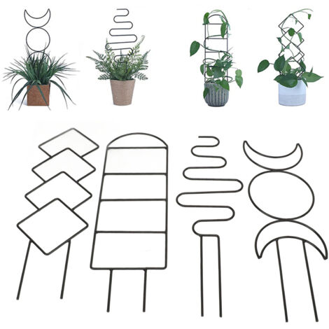 Metallene Pflanzenstütze – 4 Stück unregelmäßige Kletterstützen aus Eisen (33 cm) mit Befestigungsbändern für Zimmer- und Gartenpflanzen