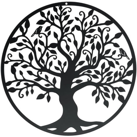Metallene Silhouette des Lebensbaums, geeignet für die Wanddekoration im Innen- und Außenbereich (schwarz, 28 x 28 cm)