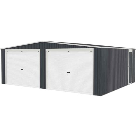 Metallgarage Gardiun Warwick 32,68 m2 513x637x241 cm für 2 Autos Doppelschiebetür und Seitentür Anthrazit