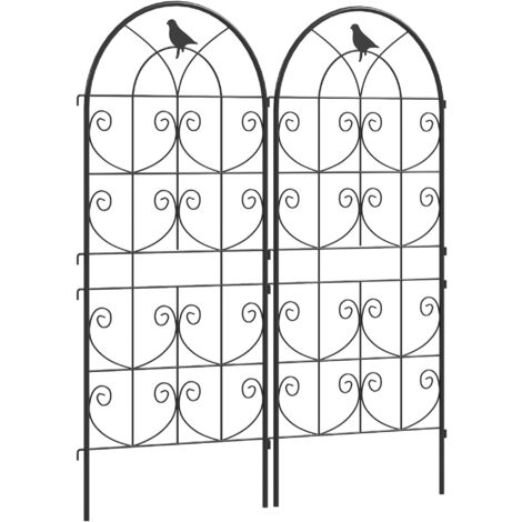 Metallgestell für Kletterpflanzen, 2-teilig, zum Einstecken, Stütze aus Edelstahl für Kletterpflanzen, mit Vogel-Design, 50 x 120 cm, schwarz, für Zimmerpflanzen, für Tomaten, Blumen und andere Klette