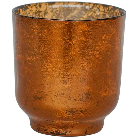 Metallic Copper Glass Tealight Holder - Glass - L15.5 x W15.5 x H19 cm - Copper