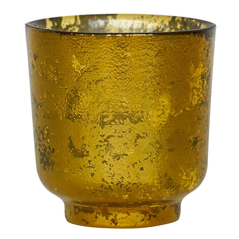 Metallic Gold Tea Light Holder - Glass - L15.5 x W15.5 x H19 cm - Gold