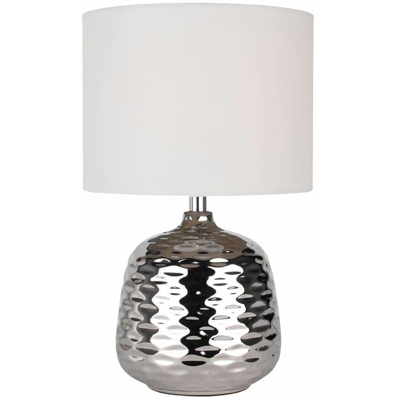 Chrome Ceramic Dimple Table Lamp with White Shade