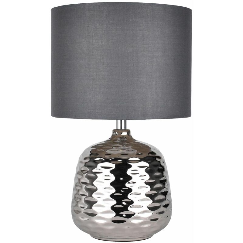 Chrome Ceramic Dimple Table Lamp with Grey Shade