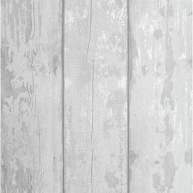 Metallic Washed Wood Wallpaper Grey Silver Plank Embossed Textured Arthouse