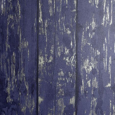 main image of "Metallic Washed Wood Wallpaper Navy Gold Plank Embossed Textured Arthouse"