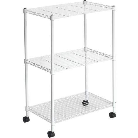 Metallische Regale mit Gitterrost CATTERHOUSE Klaus 80 56x35x80 cm Farbe Weiß mit Rädern und 3 Einlegeböden Trägt bis zu 105 kg