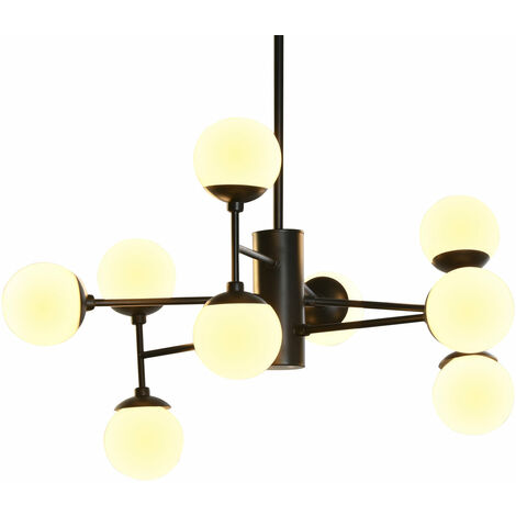 Metalllampe Metallglas 80x80x60 9 Schwarze Kugeln Metallglas mehrfarbiger Farbfamilien Deckenleuchten und Wände Details