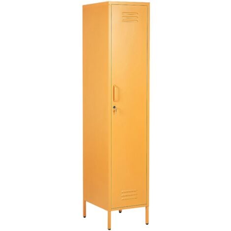 Metallschrank Gelb Stahl 185cm hoch Modern mit abschließbarer Tür Kleiderstange 2 Türhaken 5 Fächern Wohnzimmer Schlafzimmer Flur Büro Archiv