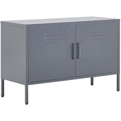 BELIANI Metallschrank Grau Stahl 100 x 40 x 65 cm Sideboard mit hohen Füßen Türen Griffen Regalboden Wohnzimmer Büro Arbeitszimmer Flur Bad