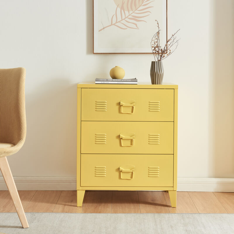 [en.casa] - Metallschrank Hämeenlinna Mit 3 Schubladen 60x40x72 Cm Gelb