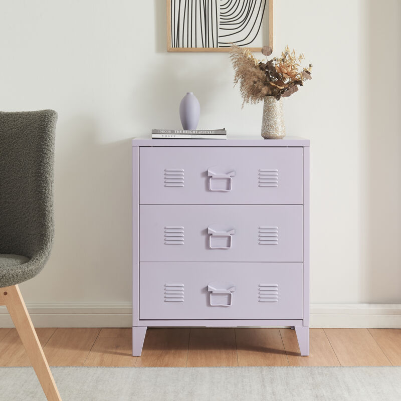 [en.casa] - Metallschrank Hämeenlinna Mit 3 Schubladen 60x40x72 Cm Lila