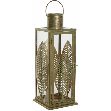 Metallstehlampe 16.5x16.5x50 Gold Metallblätter mehrfarbige Farbfamilienlaterne und Kerzenhalter Details