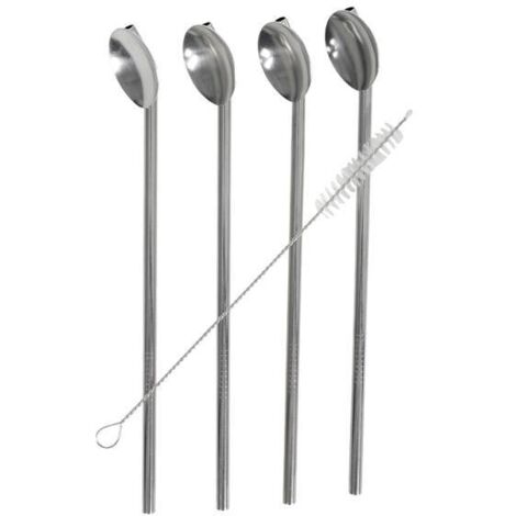 Metallstrohhalme, Löffel und Röhrchen zum Trinken von Kaffee und anderen Getränken, 4er-Set