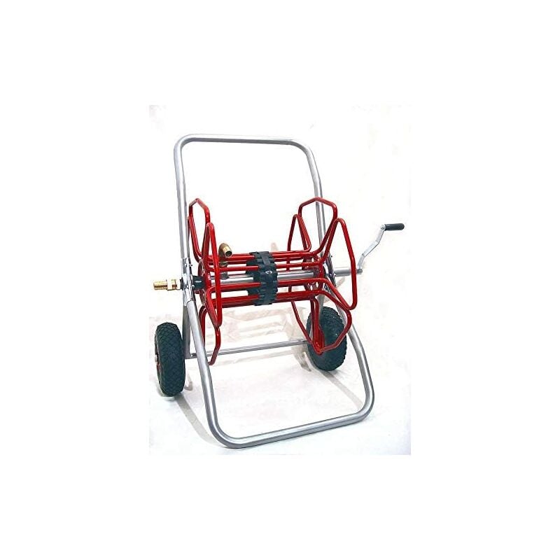 Metalmicanti SPG50P Enrouleur de tuyau d'arrosage pour tuyau d'eau 50 mètres pour 1 tuyau avec roues pneumatiques en caoutchouc montées pour