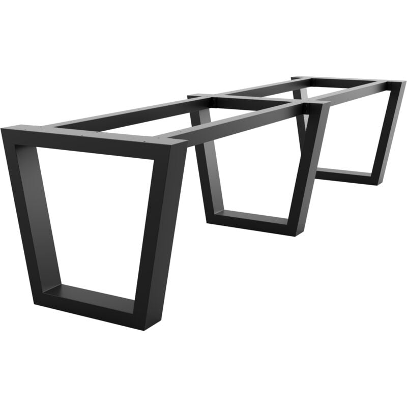 Extreme pieds de table longs en métal noir forme trapèze – Design industriel robuste pour salle à manger, bureau ou salon 72x80x300 cm - Metalopro